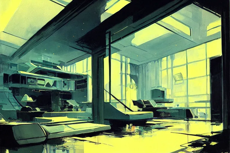 Image similar to retro futuristic house by syd mead, john berkey, jeremy mann, carl spitzweg, james gurney, science fiction