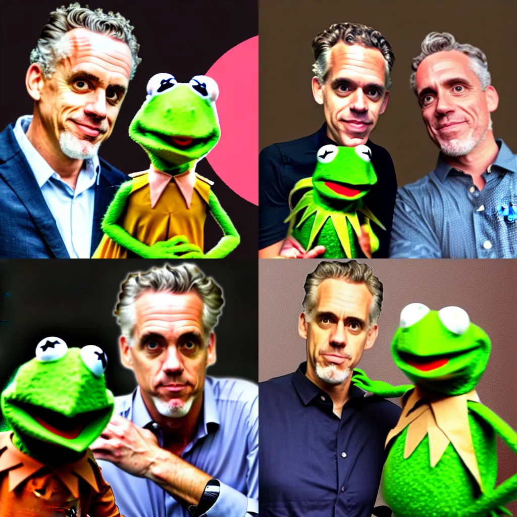 Prompt: Jordan Peterson with kermit the frog