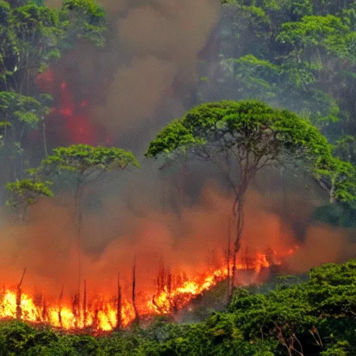 Image similar to a beautiful photo of a raging forest fire in the amazon jungle