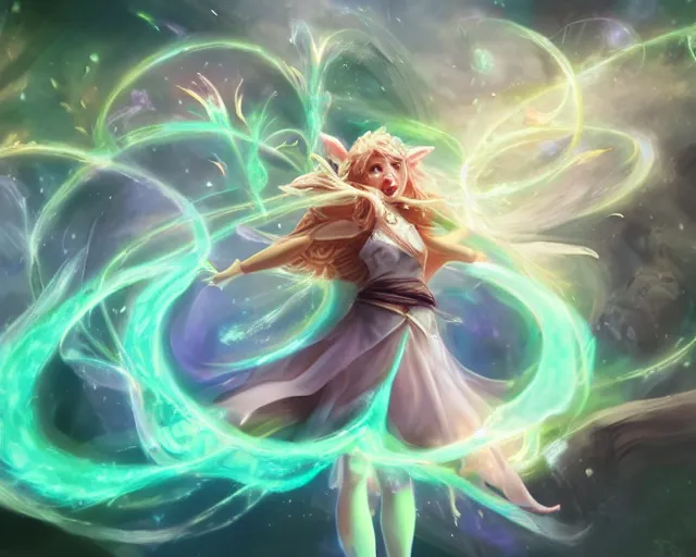 Image similar to champion Splashart of the goddess of fairies filled with sparkeling light and a loving sensation