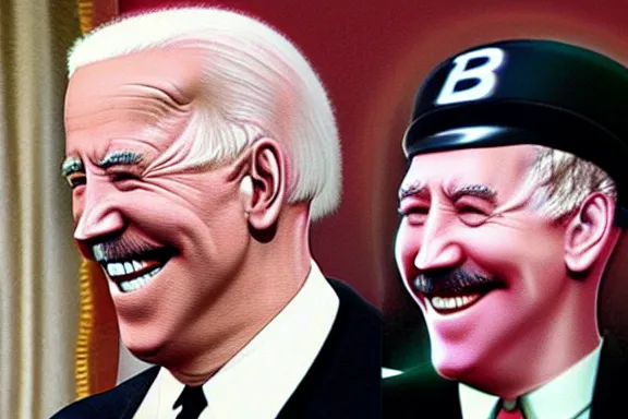 Image similar to “ very very intricate photorealistic photo of hitler and joe biden laughing together, detailed natural lighting, award - winning crisp details ”