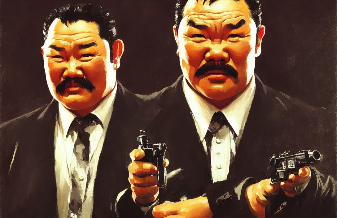 Image similar to portrait of oddjob harold sakata from james bond!!!!!!!!!!!!!!!!!!!!!!!!!!!, detailed face, detailed painting, epic lighting, by ilya repin, phil hale and kent williams