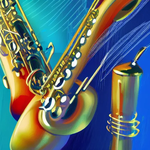 Prompt: professional high quality digital art. a saxophone, a piano, and a double bass. jazz. abstract. oil paint. digital image. saturated, minimalist. whimsical. digital art, octane, ue 5, 8 k, 4 k, hq, concept art.