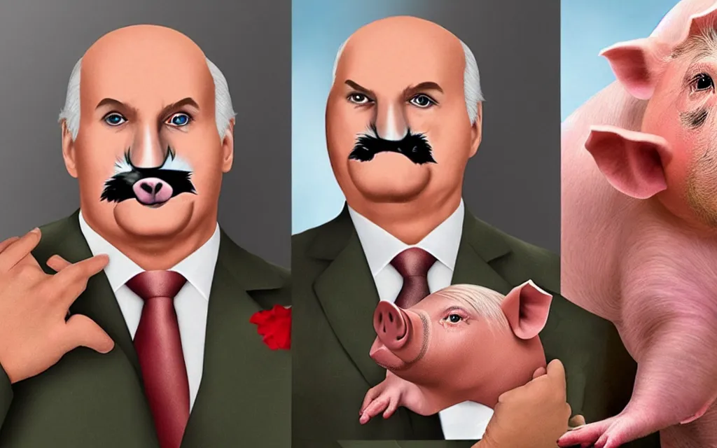Image similar to pig with face replaced by face of alexander lukashenko realistic faces