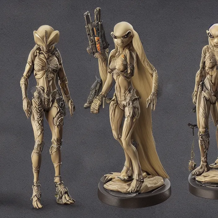 Prompt: 80mm resin detailed miniature of a Alien and a Female warrior, Product Introduction Photos, 4K, Front view, Full body