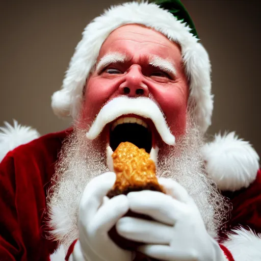 Image similar to santa unhinging his jaw while eating a child