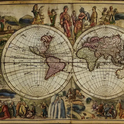 Prompt: ancient world map manuscript