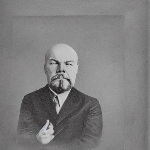 Prompt: realistic photo lenin backflips applauds