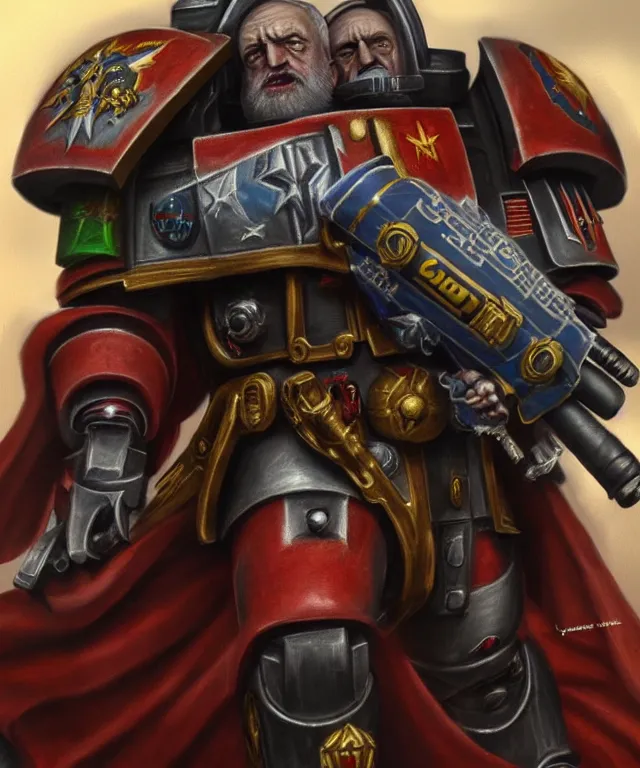 Image similar to Jeremy Corbyn as a Warhammer 40k Space Marine, portrait, highly detailed, intricate, concept art, artstation