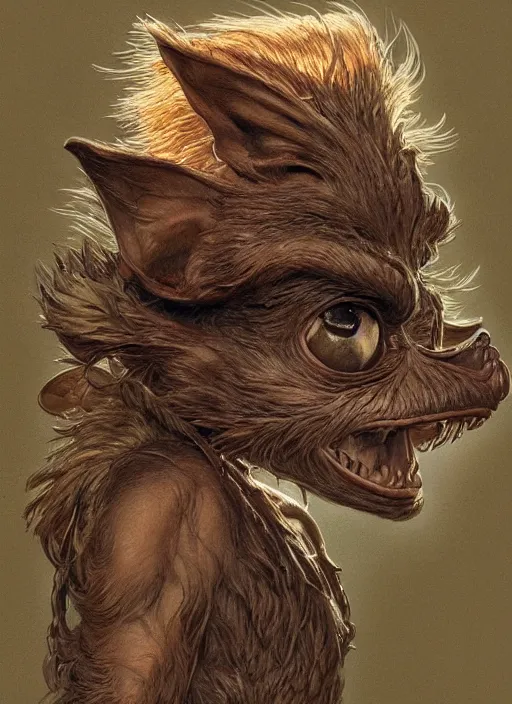 Prompt: portrait of Gizmo Gremlin from Society (1989), intricate, highly detailed, centered, digital painting, artstation, concept art, smooth, sharp focus, illustration, artgerm, donato giancola, Joseph Christian Leyendecker, WLOP, Artgerm