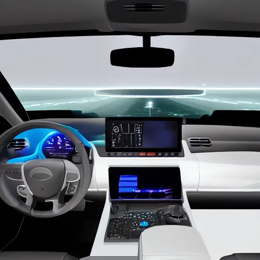 Image similar to the dashboard of a car at night, pitch black, RGB LED lights, screens, detailed, render, technical, wide
