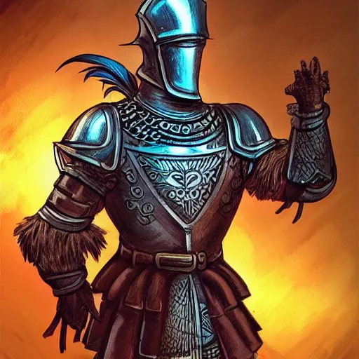 Prompt: rooster wearing medieval suit of armor, dark fantasy comic book, art style by kevin siembieda, artstation!