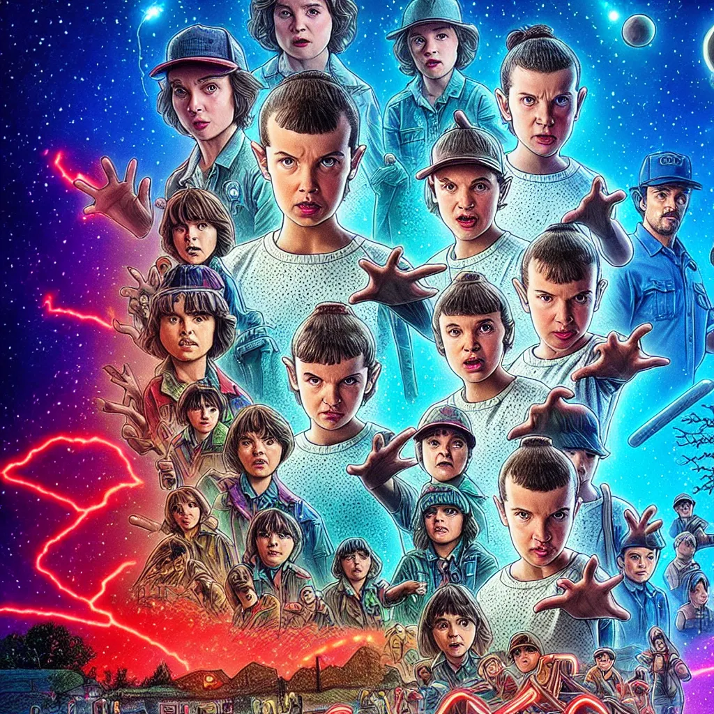 Prompt: the rock in stranger things season 5 poster
