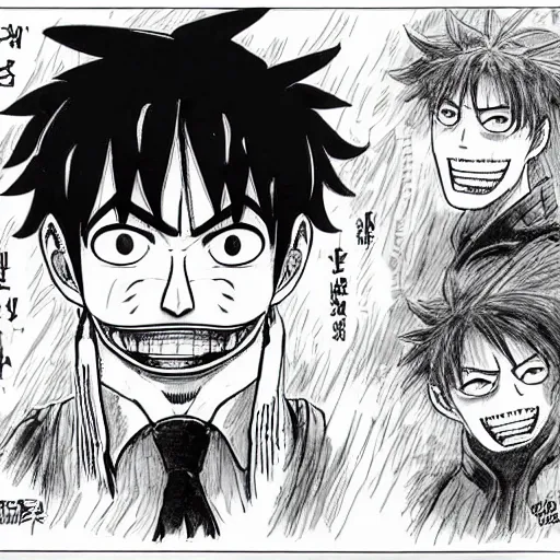 Prompt: [ luffy mustache ] ( by kim jung gi ) ( by george morikawa ) ( by kentaro miura ) ( by eiichiro oda )