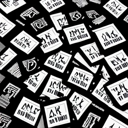 Image similar to black on white stickers graphic design in style of david rudnick, eric hu, guccimaze, acid, y 2 k, 4 k sharpening,