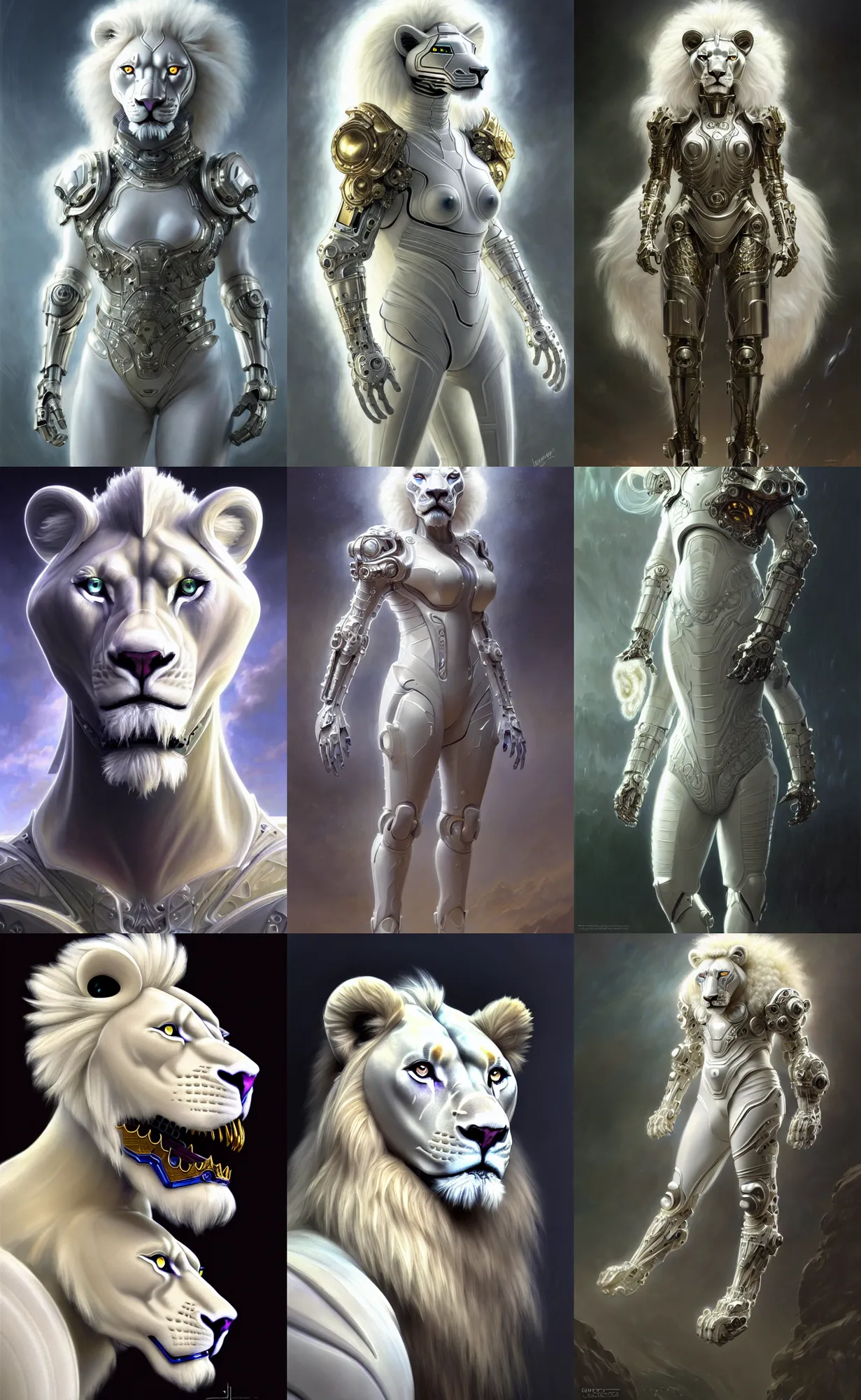 Prompt: a anthropomorphic cyber white lion wearing scifi armor, diffuse lighting, fantasy, intricate, elegant, highly detailed, lifelike, photorealistic, digital painting, artstation, illustration, concept art, smooth, sharp focus, art by john collier and albert aublet and krenz cushart and artem demura and alphonse mucha