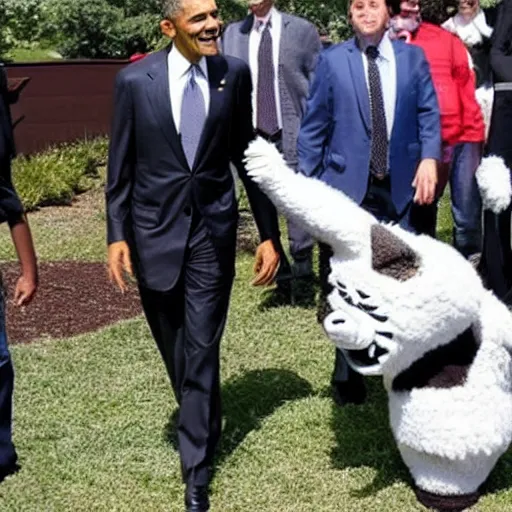 Image similar to Barack Obama in a wolf fursuit