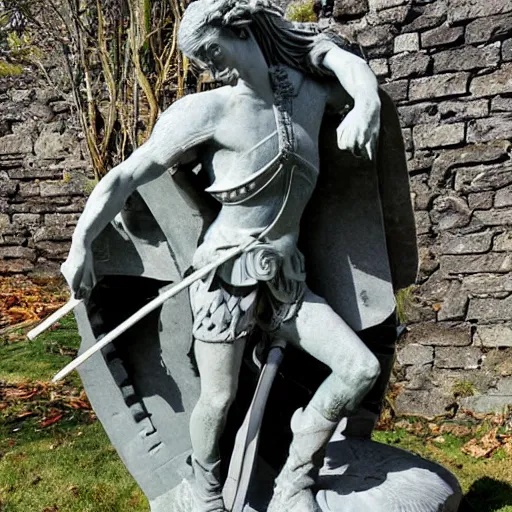 Prompt: beautiful stone sculpture of st George and the dragon