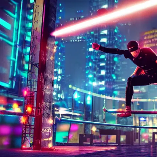 Image similar to Ninja warrior in cyberpunk style, hyper realistic, 4k, high detailed