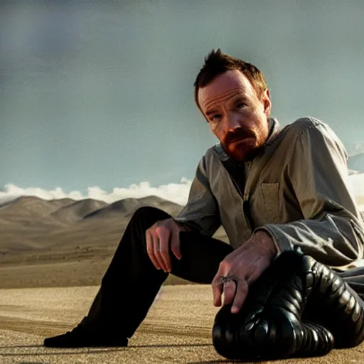 Image similar to a movie still shot of bryan cranston as jesse pinkman