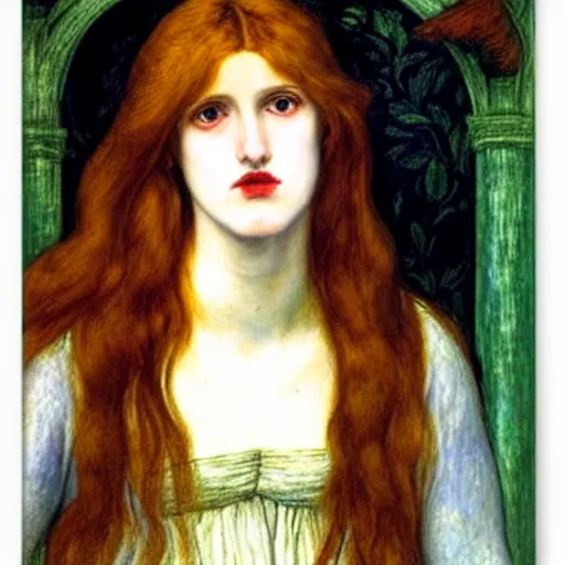 Image similar to The Sorrowful Qween Gwyneth by Dante Gabriel Rossetti, oil on canvas, realist quality