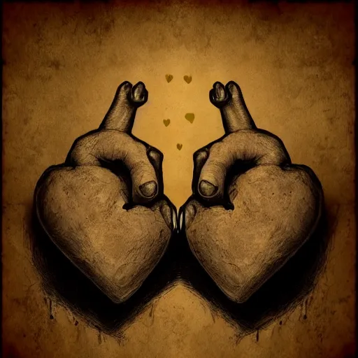 Image similar to a photoillustration of hands ripping a heart in two broken pieces, sadness, dark ambiance, an album cover by Godfrey Blow, featured on deviantart, lyco art, artwork, poster art