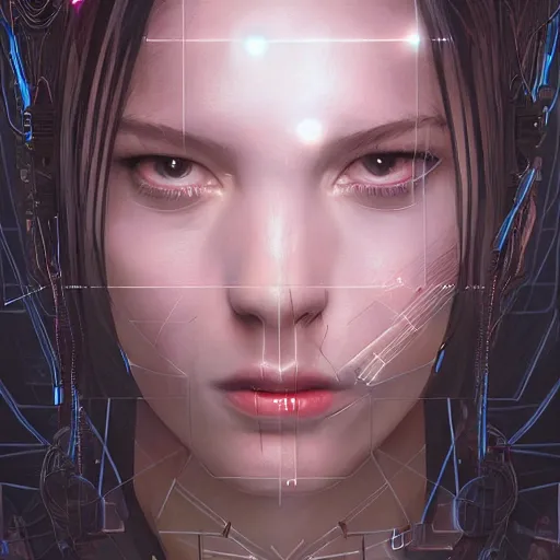 Image similar to avatar portrait of a cyberpunk girl with a vector grid of light falling on her face, sci-fi, intricate lighting, elegant noir, highly detailed, digital painting, studio portrait, artstation, sharp focus, photo by artgerm and greg rutkowski and Charlie Bowater, subsurface scattering