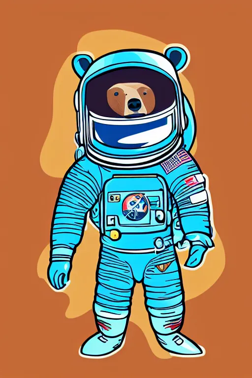 Prompt: A portrait of a bear as an astronaut on the moon, sticker, colorful, illustration, highly detailed, smooth and clean vector curves, no jagged lines, vector art, smooth