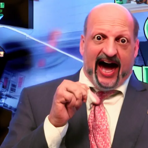 Prompt: Jim Cramer freaking out over Nintendo's newest video game console