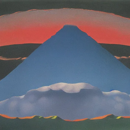 Prompt: volcano base detailed painting by rene magritte