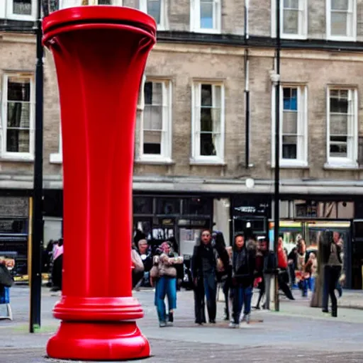 Image similar to a giant statue of a red plunger and a toilet in the center of london.