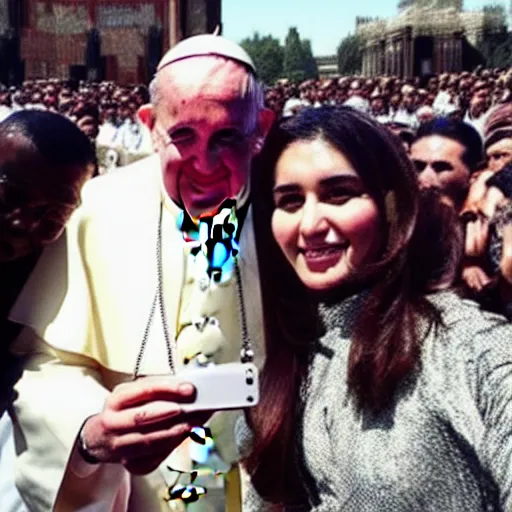 Image similar to Isis taking a selfie with the pope , professional photograph 8000 BC