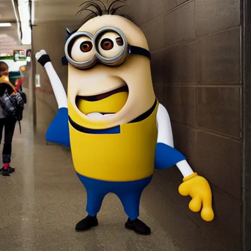 Image similar to subway jared luring minion with a banana