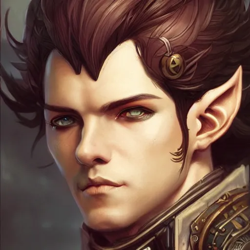 Image similar to a portrait of a steampunk male elf, highly detailed, art by artgerm and greg rutkowski and magali villeneuve