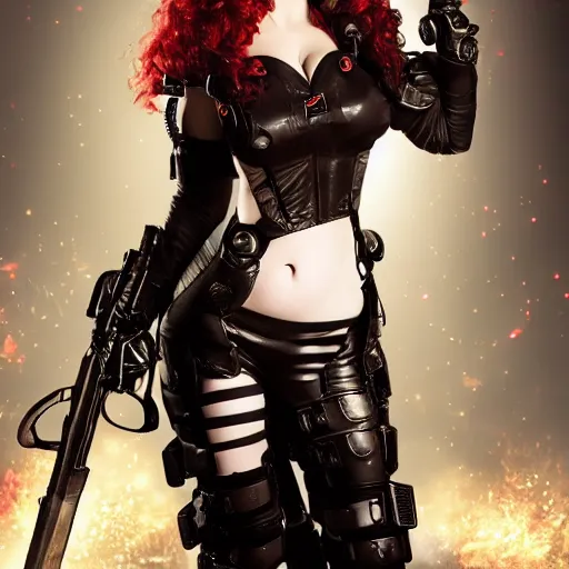 Image similar to full body photo of christina hendricks as a cyberpunk warrior with weapons by Sakimichan trending on Deviantart