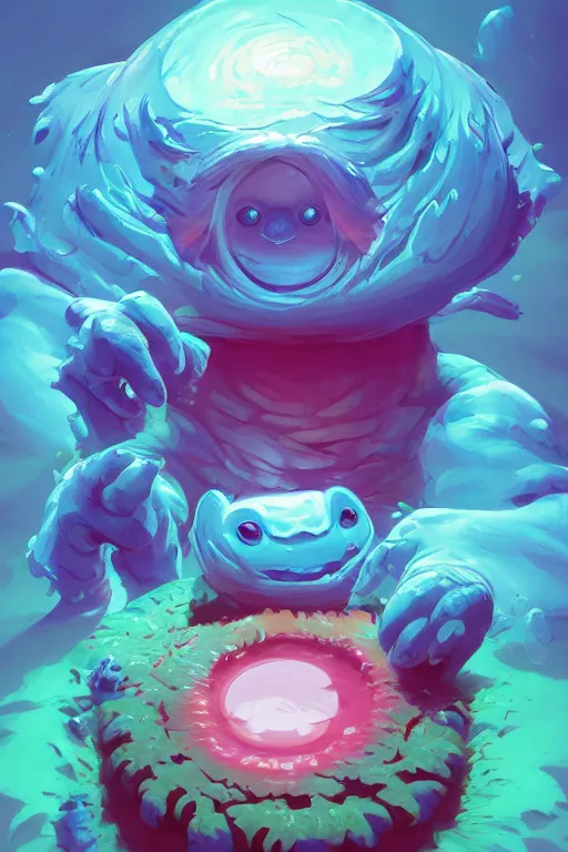 Image similar to smurf ghost creature animal sushi cristal very big eye roots cactus elemental flush of force nature micro world fluo fishscale, behance hd by jesper ejsing, by rhads, makoto shinkai and lois van baarle, ilya kuvshinov, rossdraws radiating a glowing aura global illumination ray tracing hdr