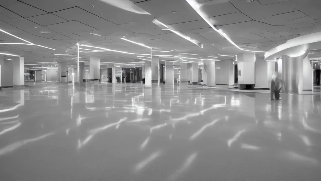 Image similar to infrared well - balanced pollutant floor in a bright lobby, iso 2 0 0