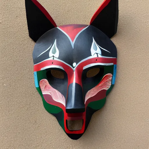 Prompt: painted wooden wolf mask, pacific northwest indigenous style