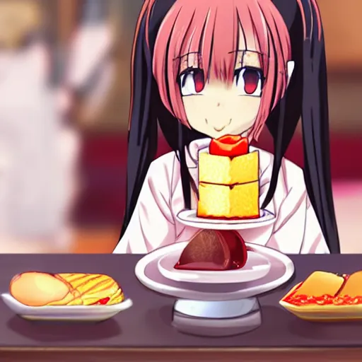 Image similar to anime girl eating dessert