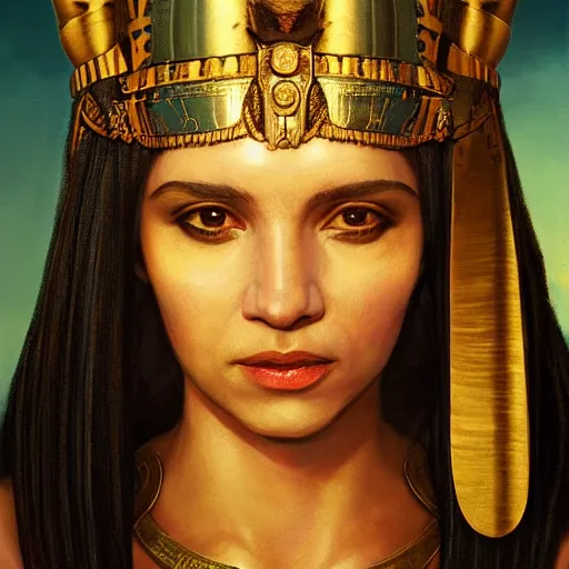 Image similar to Cleopatra portrait, atmospheric lighting, painted, intricate, volumetric lighting, beautiful, rich deep colors masterpiece, golden hour, sharp focus, ultra detailed, by Leesha Hannigan, Ross Tran, Thierry Doizon, Kai Carpenter, Ignacio Fernández Ríos