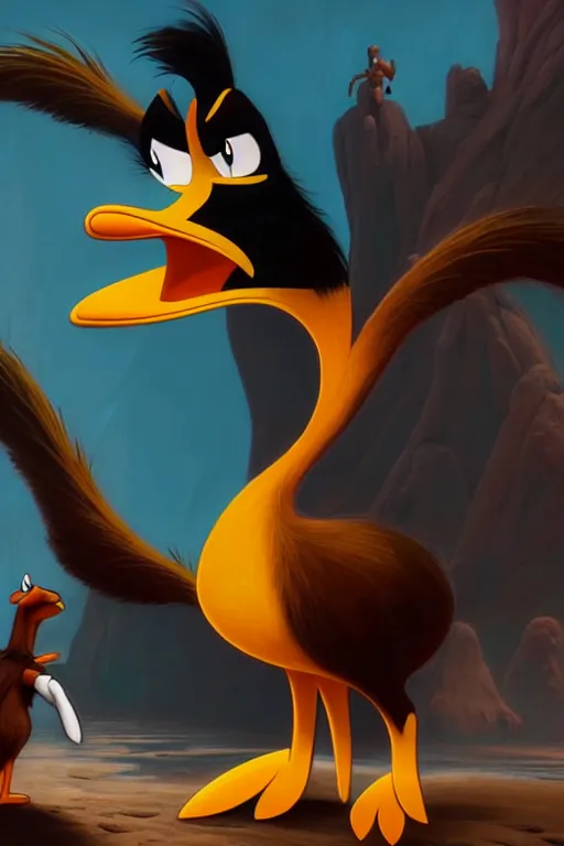 Prompt: epic professional digital art of daffy duck in a screengrab from conan exiles, painting, by leesha hannigan, iris van herpen, artstation, cgsociety, wlop, epic, much wow, much detail, gorgeous, detailed, cinematic, masterpiece