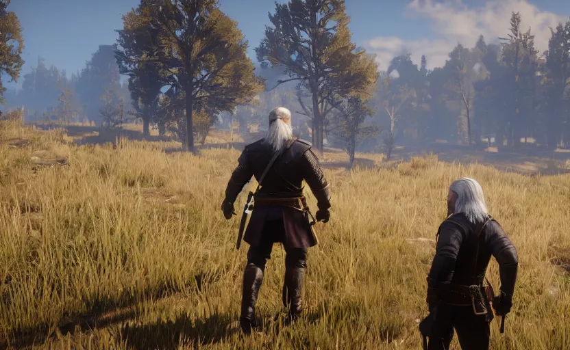 Image similar to screenshot of geralt of rivia in red dead redemption 2,