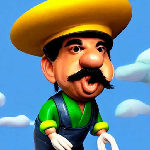 Image similar to beautifully rendered, masterpiece, caricature, claymation, luis guzman as luigi,