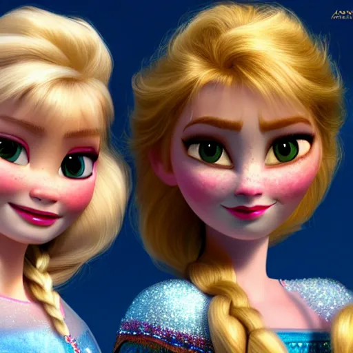 Image similar to elsa & anna in real life, portrait, highly detailed, trending on artstation, hyper realistic, sharp focus, 1 0 0 mm, photograph