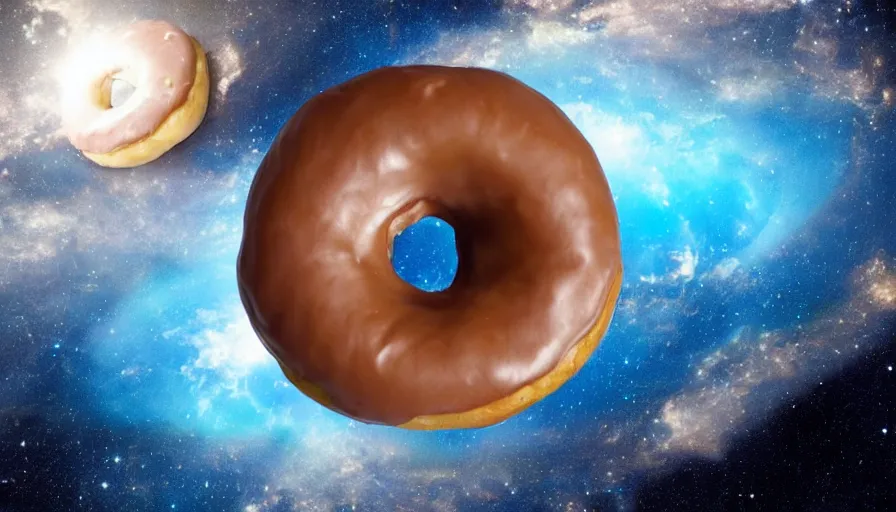 Prompt: A planet in the shape of a donut with terrain, clouds and an ocean in the middle of space and stars, ultra highly detailed,