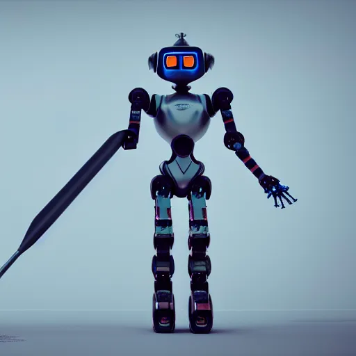 Prompt: a guardian robot holding a spear, photorealistic, octane render, 3D