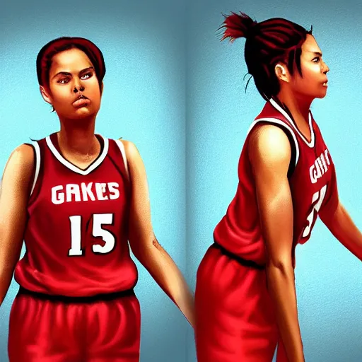 Image similar to painting of an woman basketball player, cg worker artstation