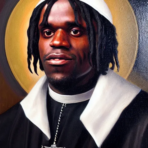 Prompt: portrait of the holy father, chief keef, oil on canvas by william sidney mount, trending on artstation,