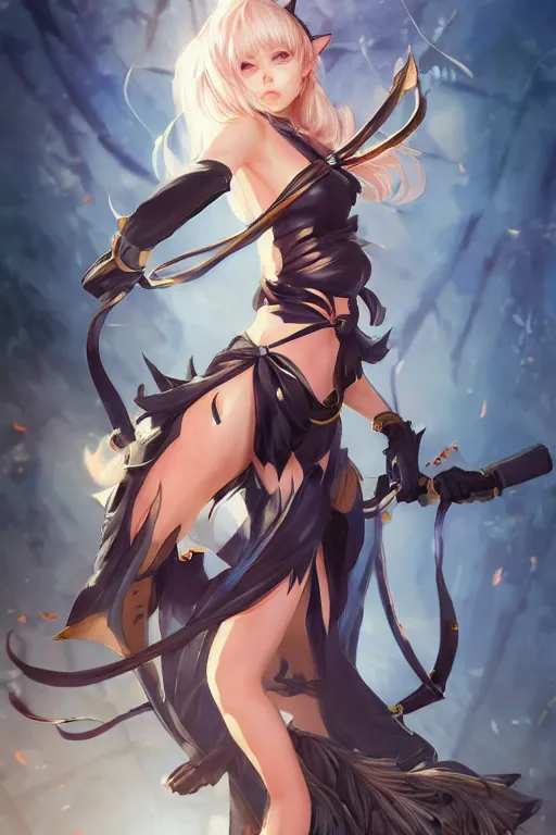 Image similar to cat girl in a blade and soul spinoff artbook rendered by the artist Nadezhda Tikhomirova, Jiyun Chae, Taran Fiddler, Lê Long, Joe Madureira, trending on Artstation by Hyung tae Kim, artbook, Stanley Artgerm Lau, WLOP, Rossdraws , James Gurney