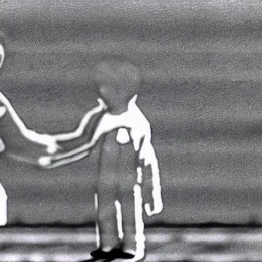 Image similar to a vhs glitch of an alien shaking hands with an astronaut